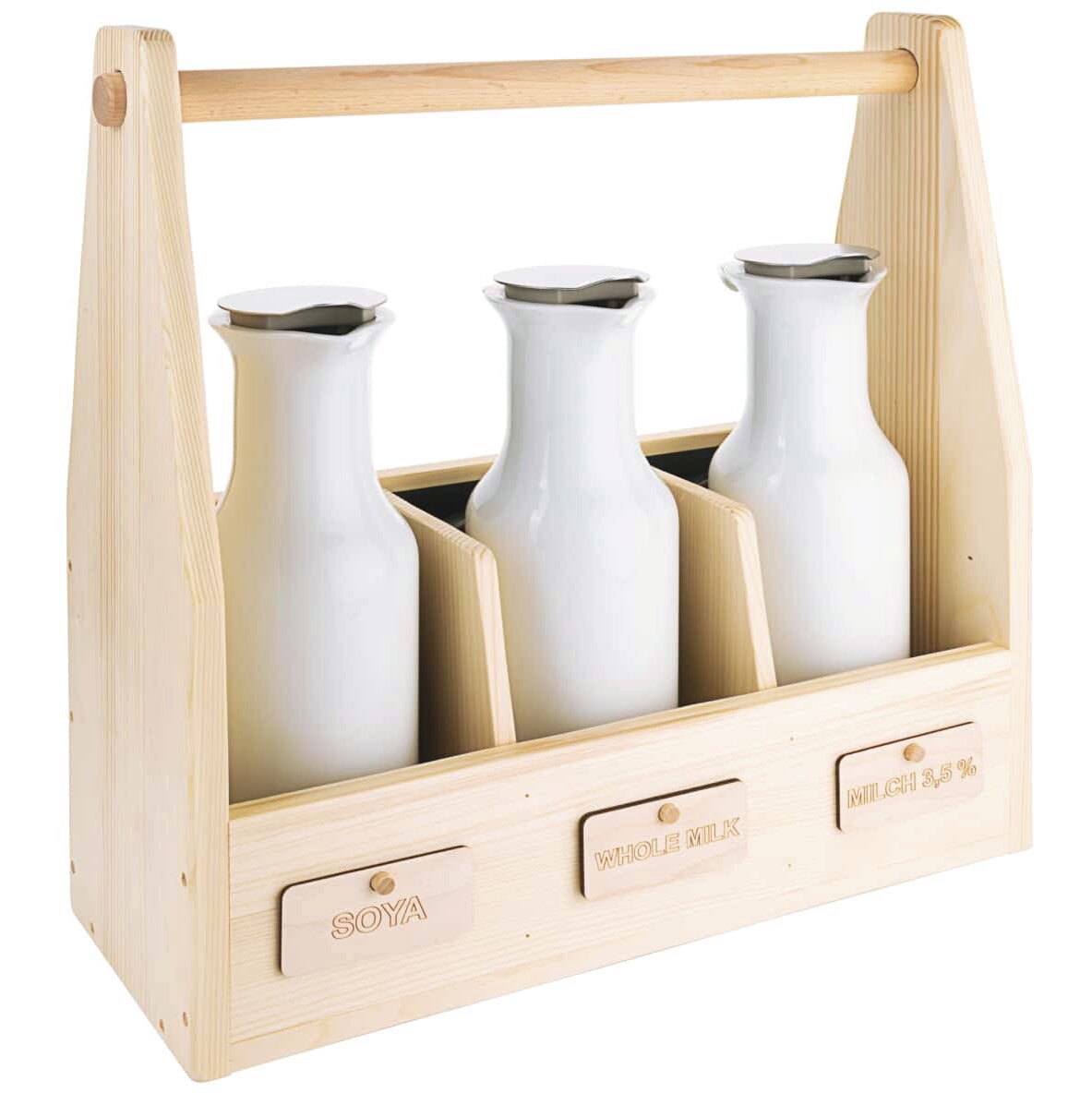 Getränkeset Trio unbehandelte Fichte / 3 Porzellankaraffen 170 x 410 x 445 mm