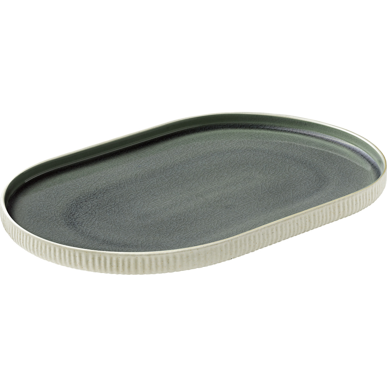 Nara, Platte oval Relief 300 x 200 mm grau