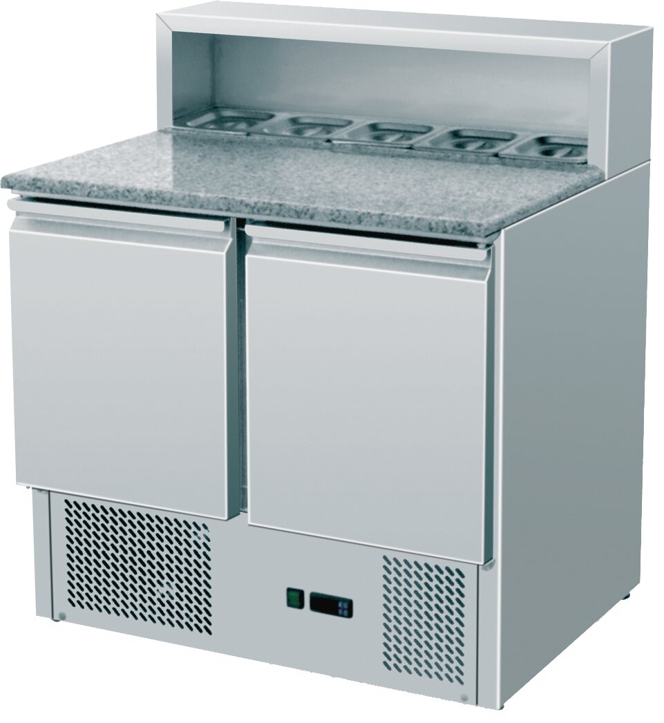 Pizzadette GN 1/1 2 Türen Granit- Arbeitsplatte Toppingaufsatz 5 x GN 1/6