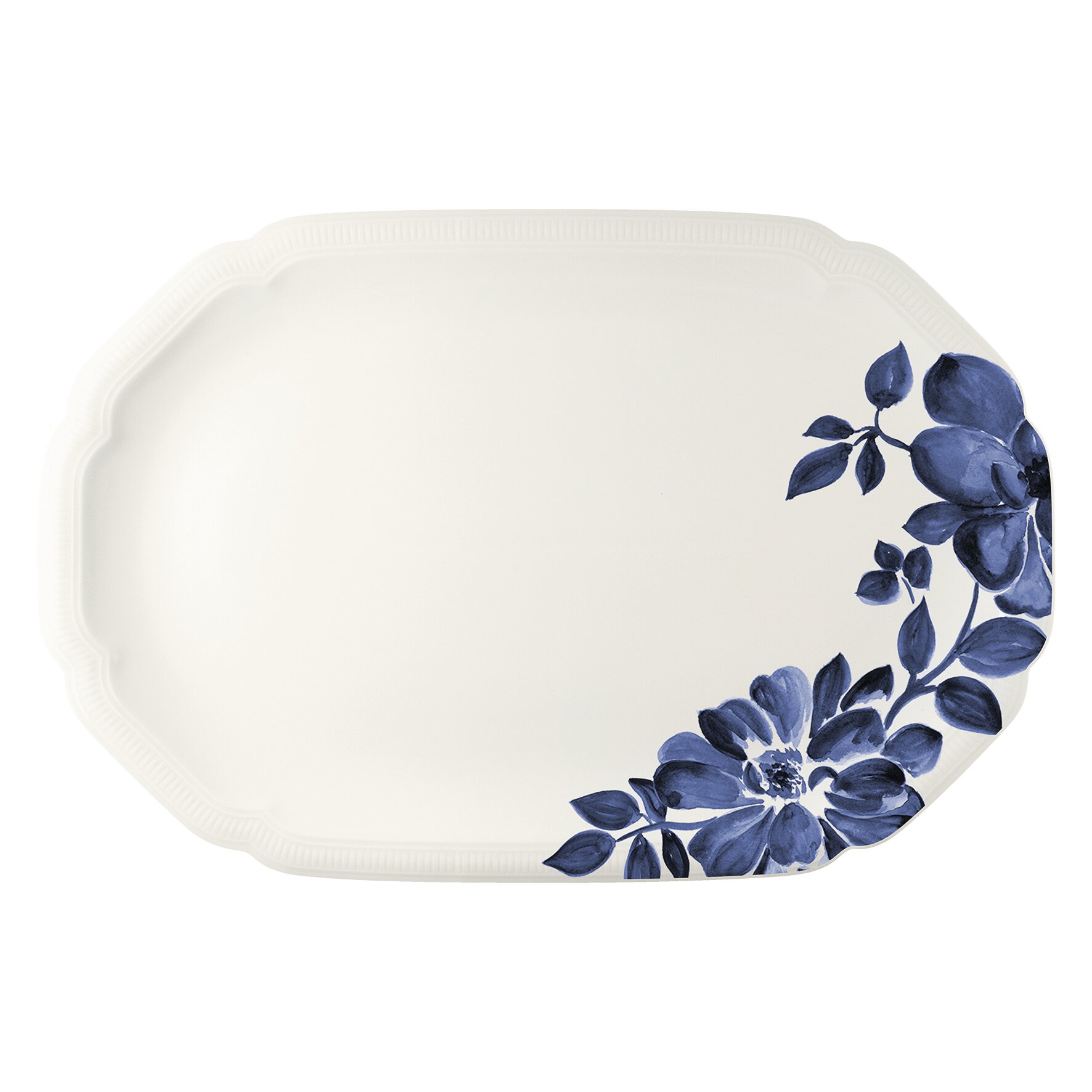 Floral Charm, Coupplatte oval mit Relief 328 x 220 mm blue