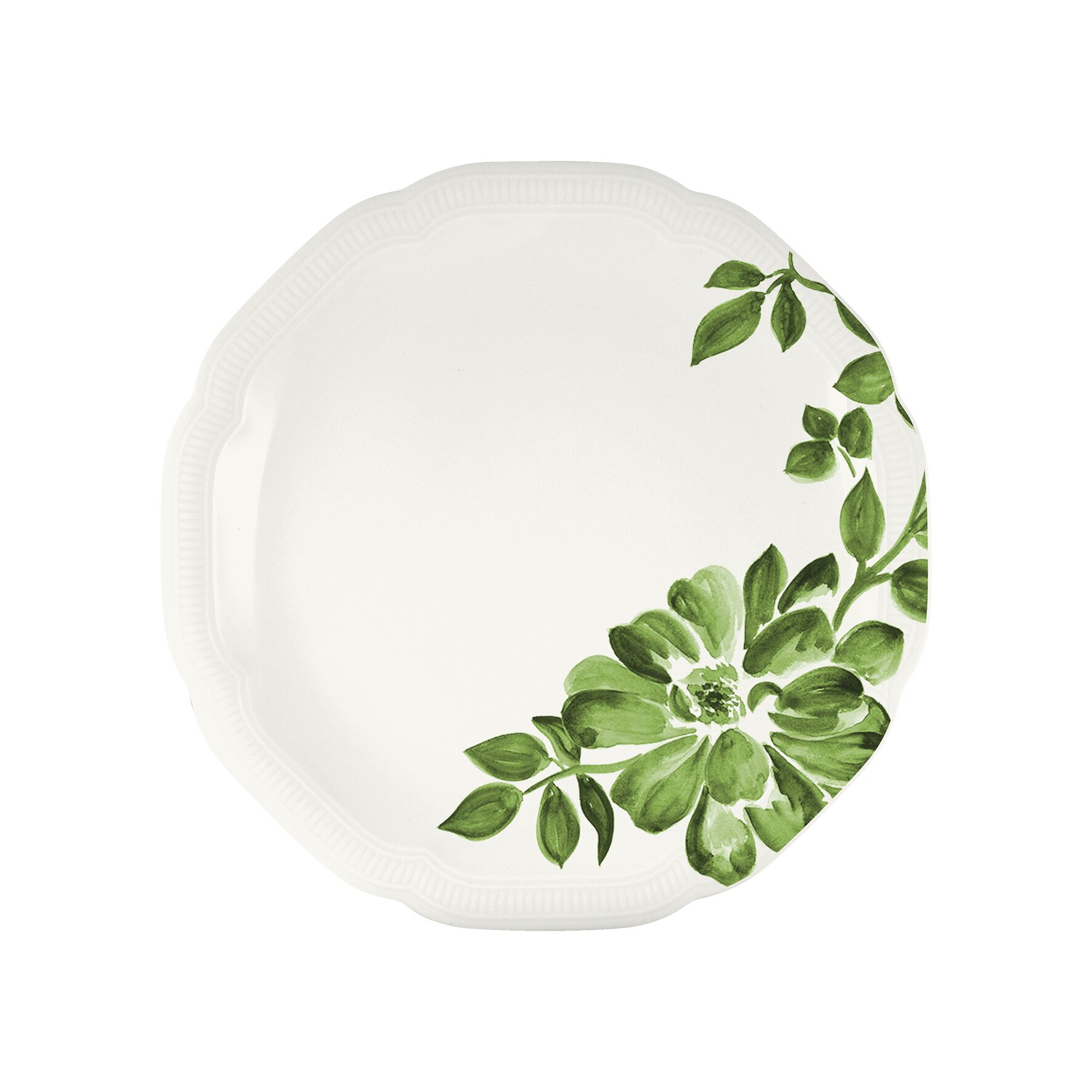 Floral Charm, Coupteller flach rund mit Relief ø 212 mm green