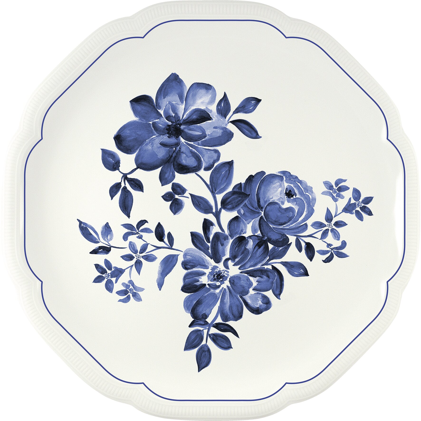 Floral Charm, Coupteller flach rund mit Relief ø 313 mm blue