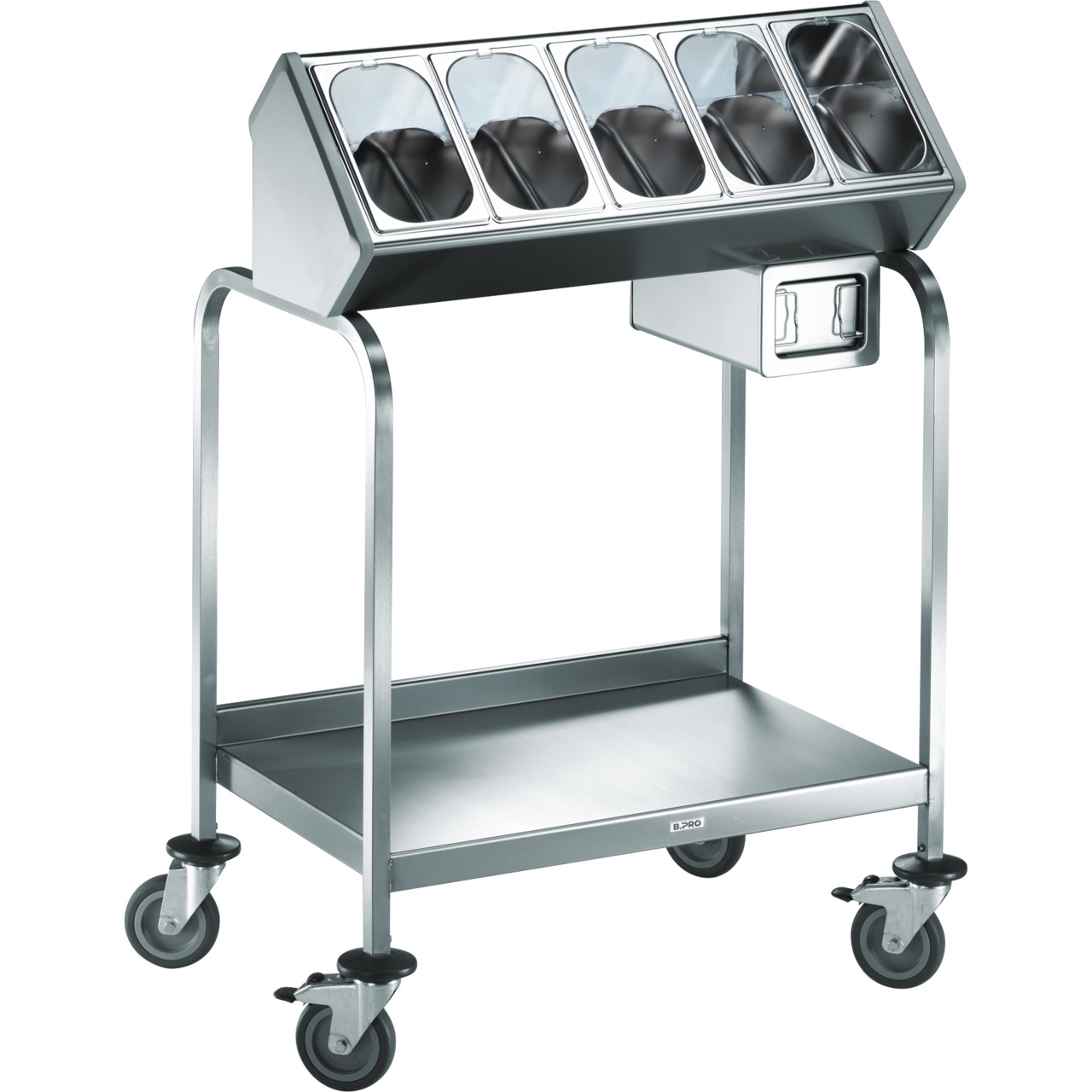 Besteck- und Tablettwagen / 5 Besteckbehälter / 1 CNS-Serviettenspender