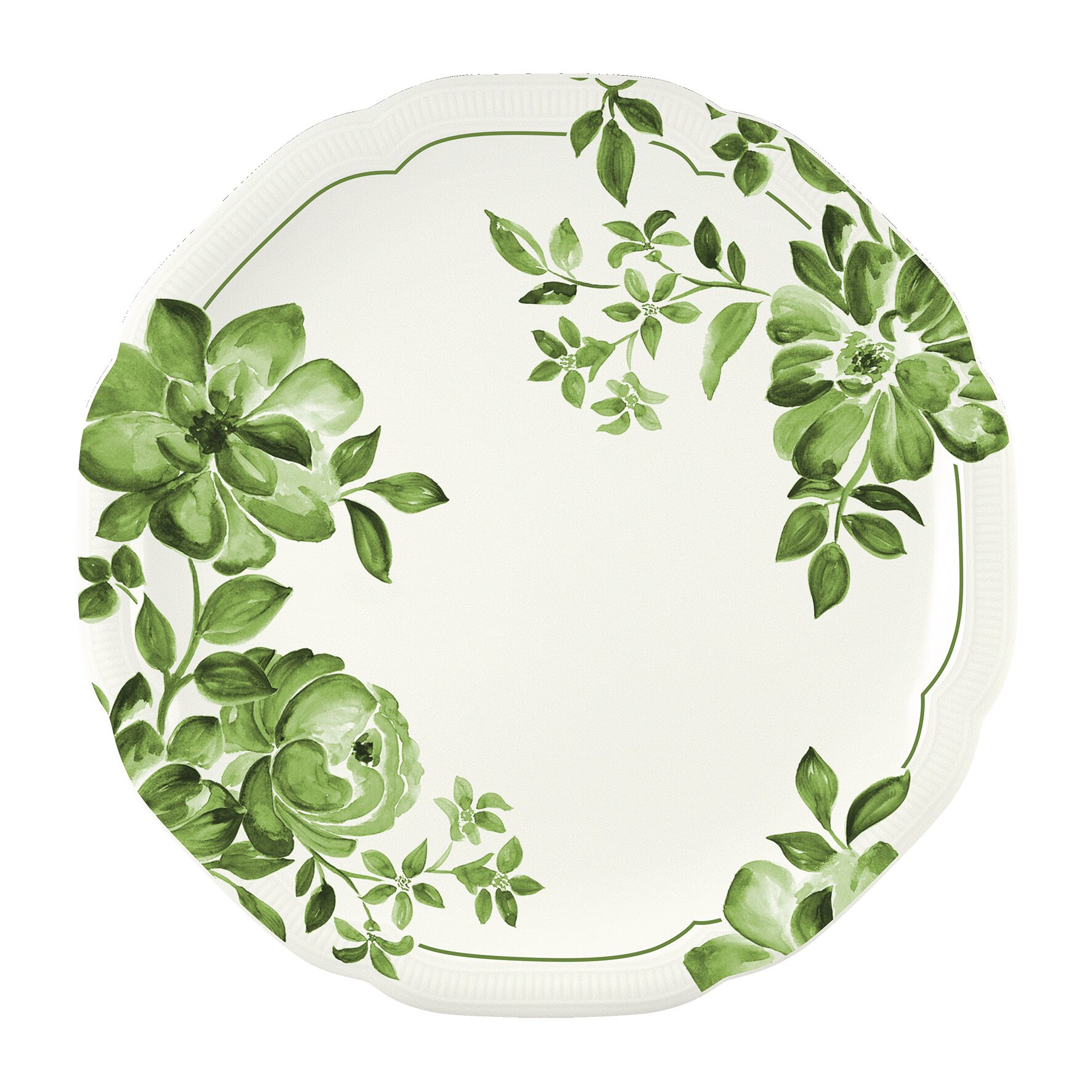 Floral Charm, Coupteller flach rund mit Relief ø 259 mm green