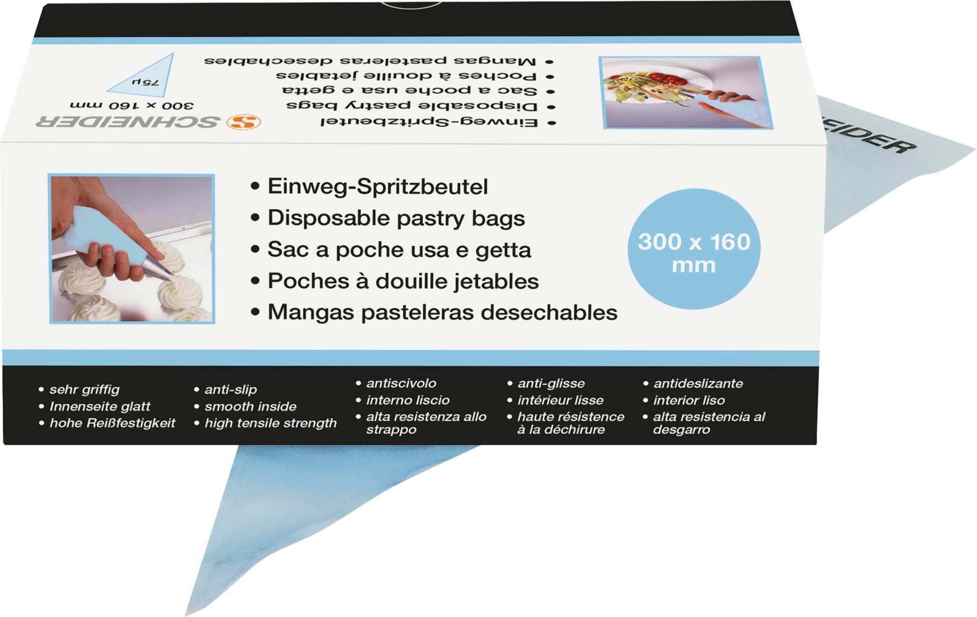 Einweg-Spritzbeutel 300 x 160 mm / 75 My / 1 Box = 100 Stück blau