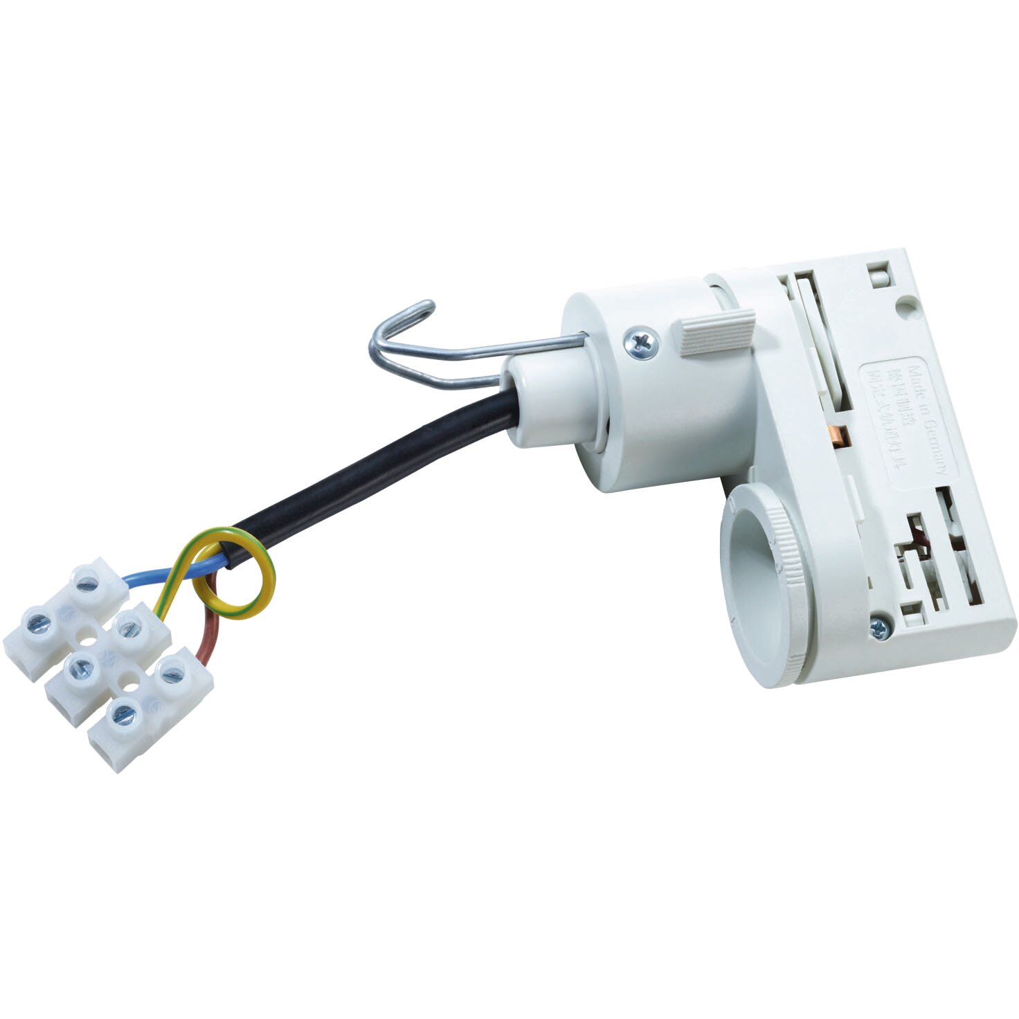 Adapter für Wärmestrahler zum Einklinken in eine Stromschiene