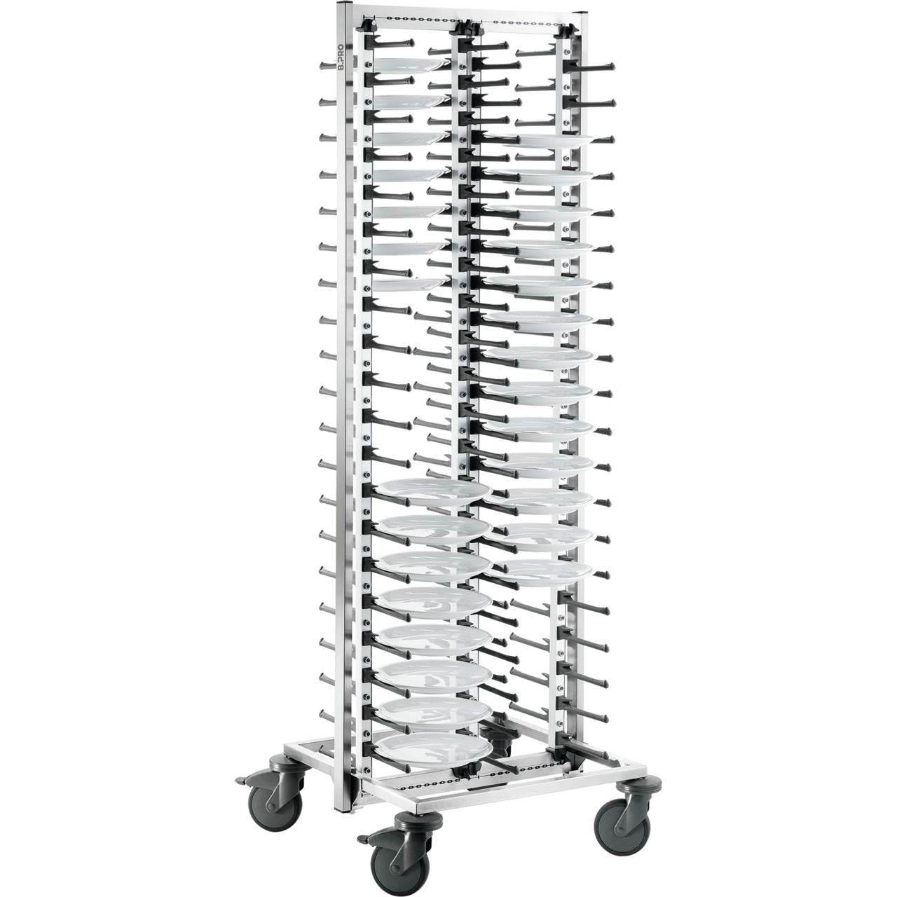 Tellerstapelsystem fahrbar / für max. 80 Teller / Rollen aus Kunststoff