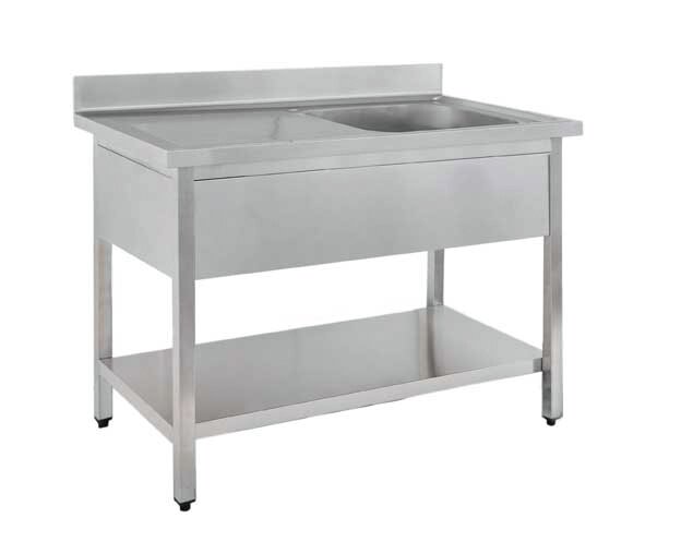 Spültisch mit 100 mm Aufkantung mit Ablageboden 1 Becken links