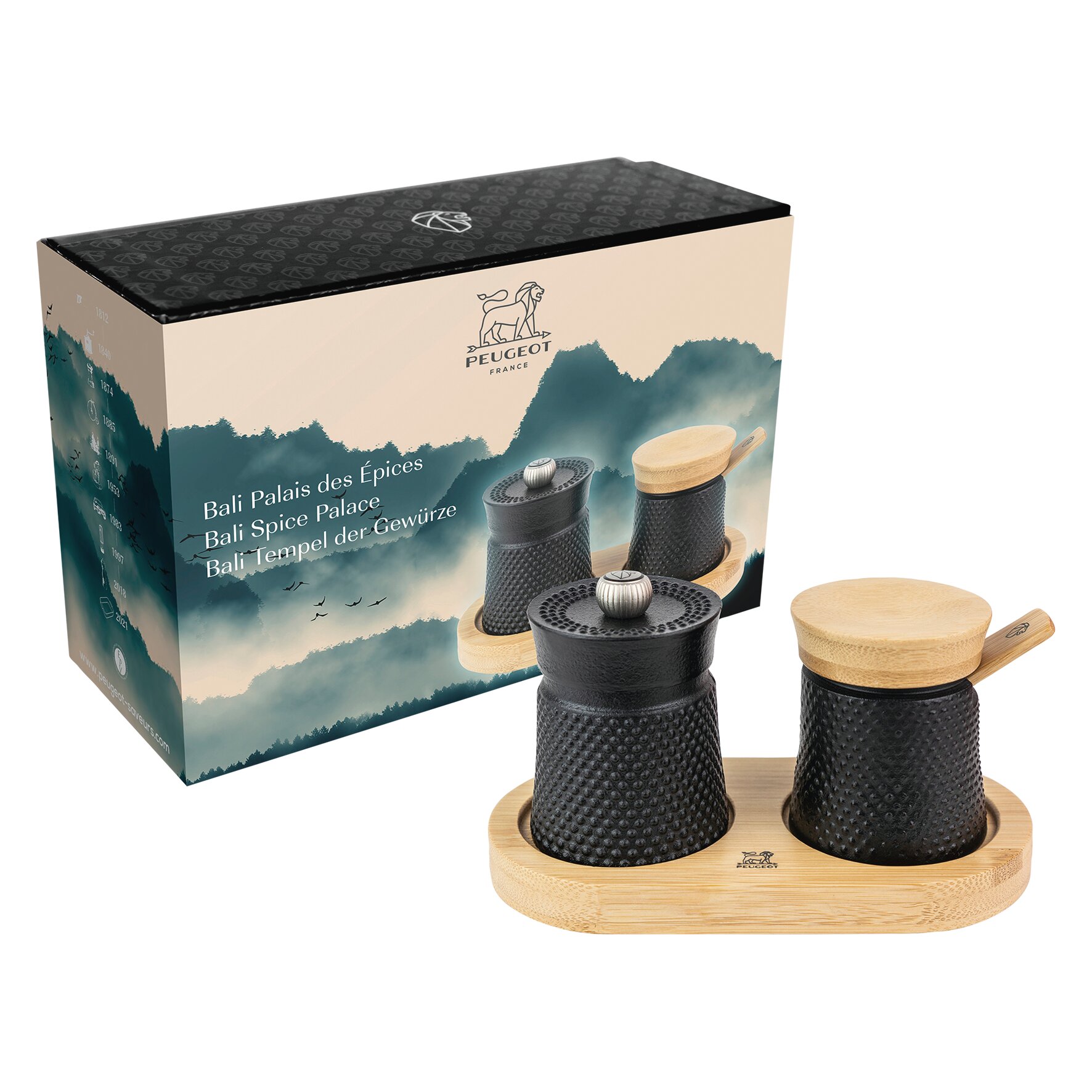 Bali, Pfeffermühle und Salzgefäß m. Salzlöffel "Tempel der Gewürze"